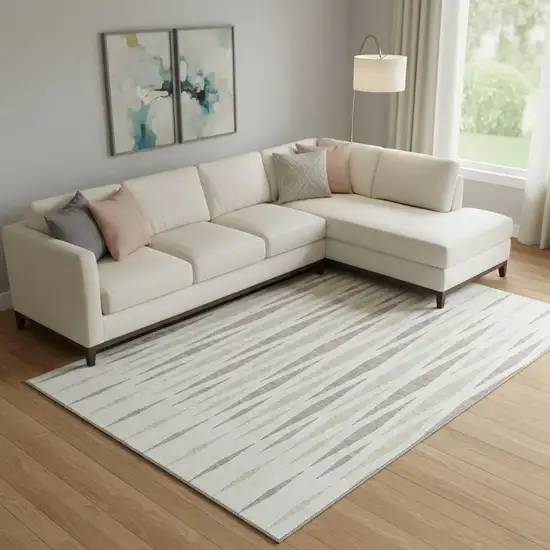 Ivory And Beige Geometric Washable Area Rug With UV Protection Photo 1