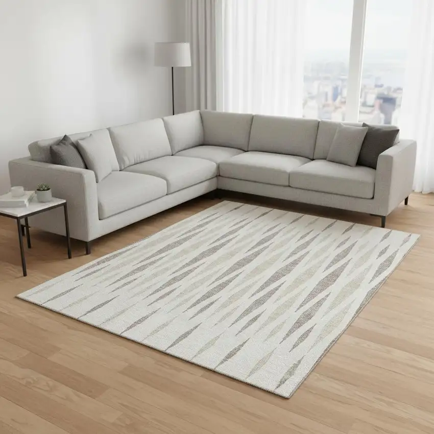 Ivory And Beige Geometric Washable Area Rug With UV Protection Photo 2