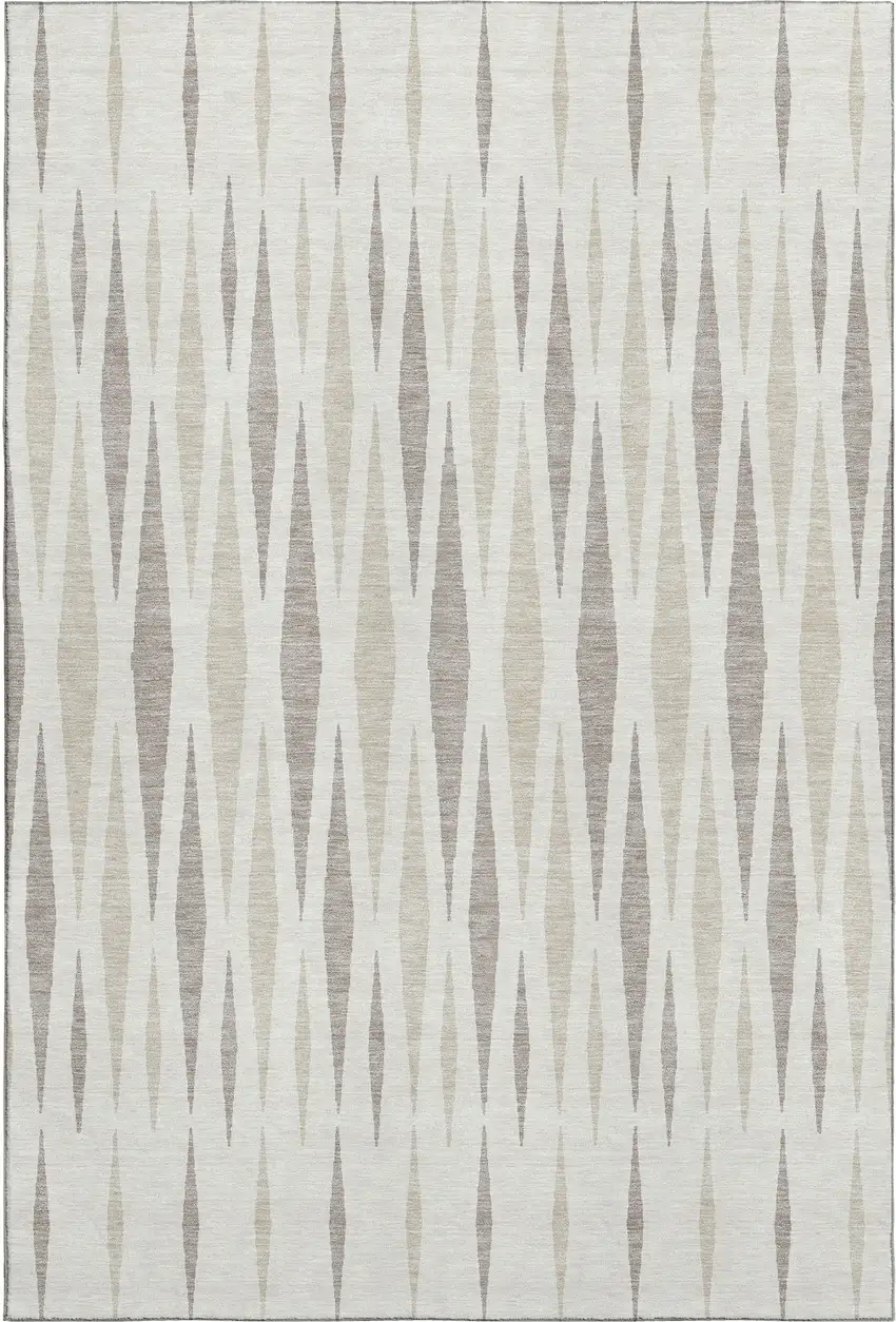 Ivory And Beige Geometric Washable Area Rug With UV Protection Photo 1