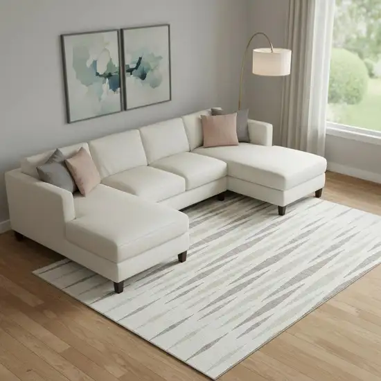 Ivory And Beige Geometric Washable Area Rug With UV Protection Photo 1