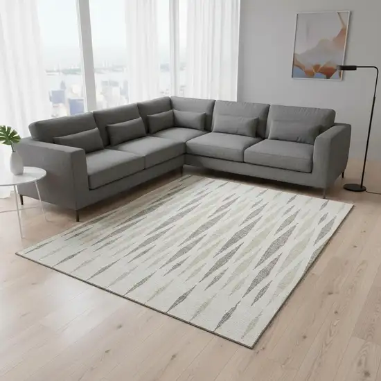 Ivory And Beige Geometric Washable Area Rug With UV Protection Photo 2