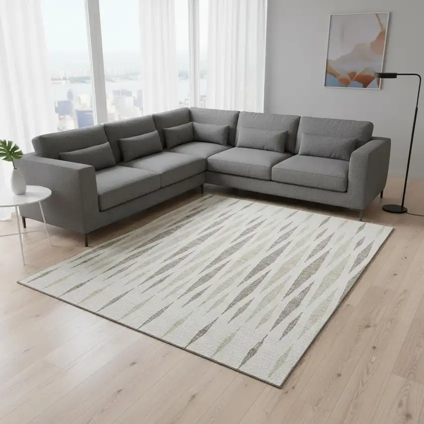 Ivory And Beige Geometric Washable Area Rug With UV Protection Photo 2