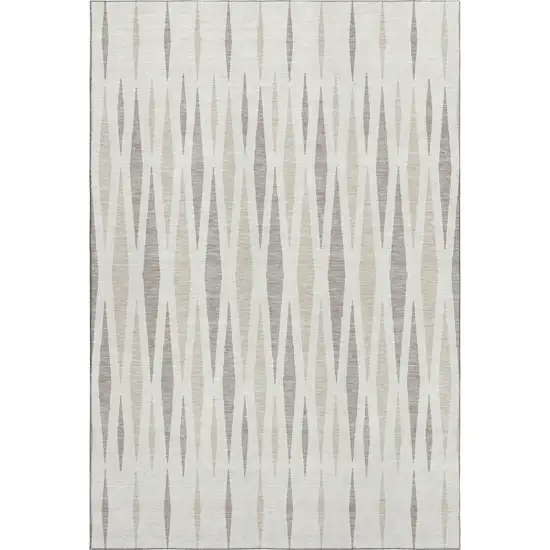 Ivory And Beige Geometric Washable Area Rug With UV Protection Photo 1
