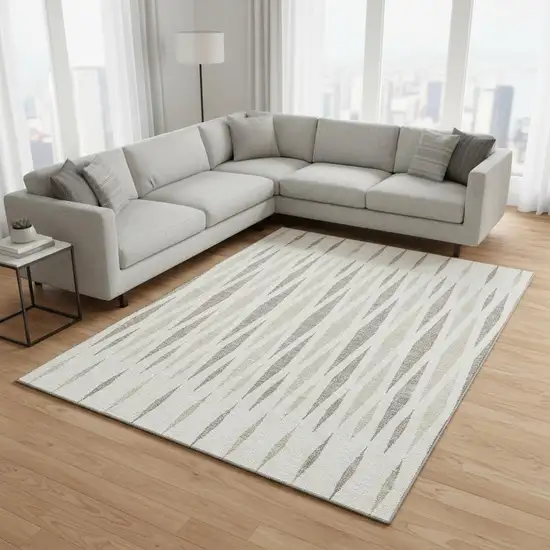 Ivory And Beige Geometric Washable Area Rug With UV Protection Photo 2