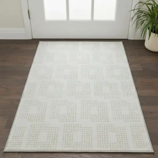 Ivory And Beige Geometric Washable Area Rug With UV Protection Photo 2