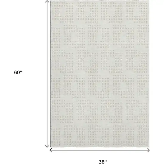 Ivory And Beige Geometric Washable Area Rug With UV Protection Photo 3