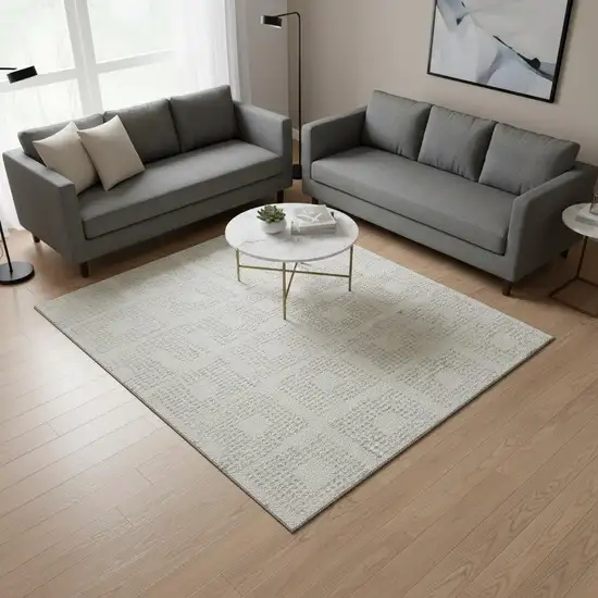 Ivory And Beige Geometric Washable Area Rug With UV Protection Photo 2