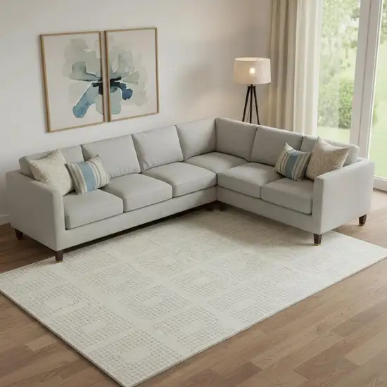 Ivory And Beige Geometric Washable Area Rug With UV Protection Photo 1