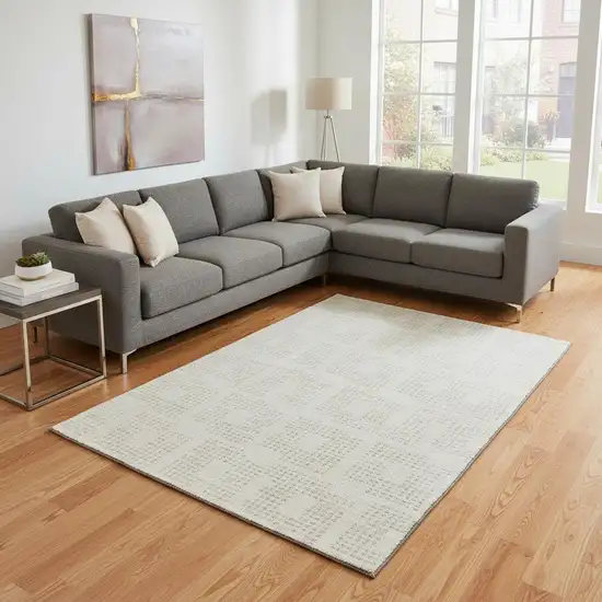 Ivory And Beige Geometric Washable Area Rug With UV Protection Photo 2