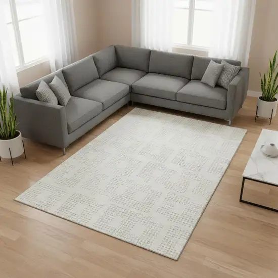 Ivory And Beige Geometric Washable Area Rug With UV Protection Photo 2