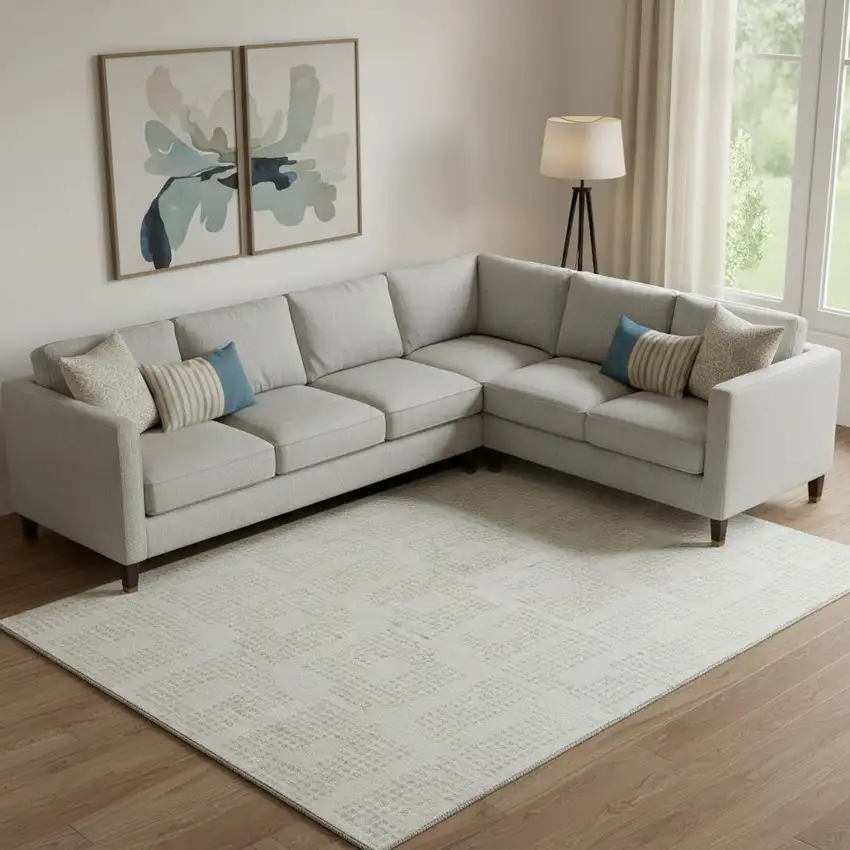 Ivory And Beige Geometric Washable Area Rug With UV Protection Photo 1