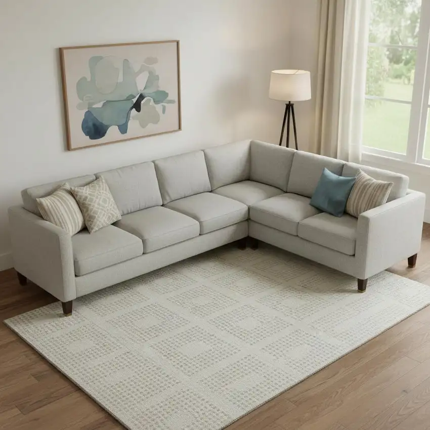 Ivory And Beige Geometric Washable Area Rug With UV Protection Photo 1