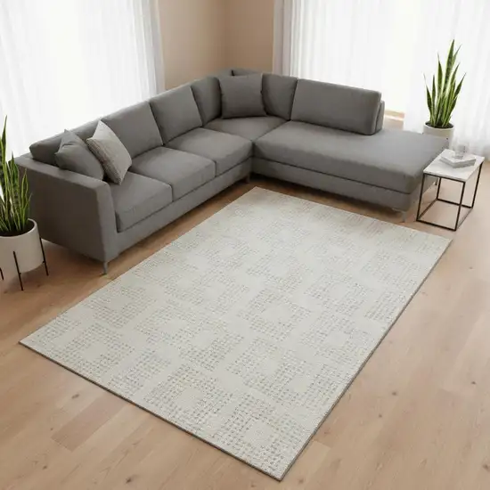 Ivory And Beige Geometric Washable Area Rug With UV Protection Photo 2