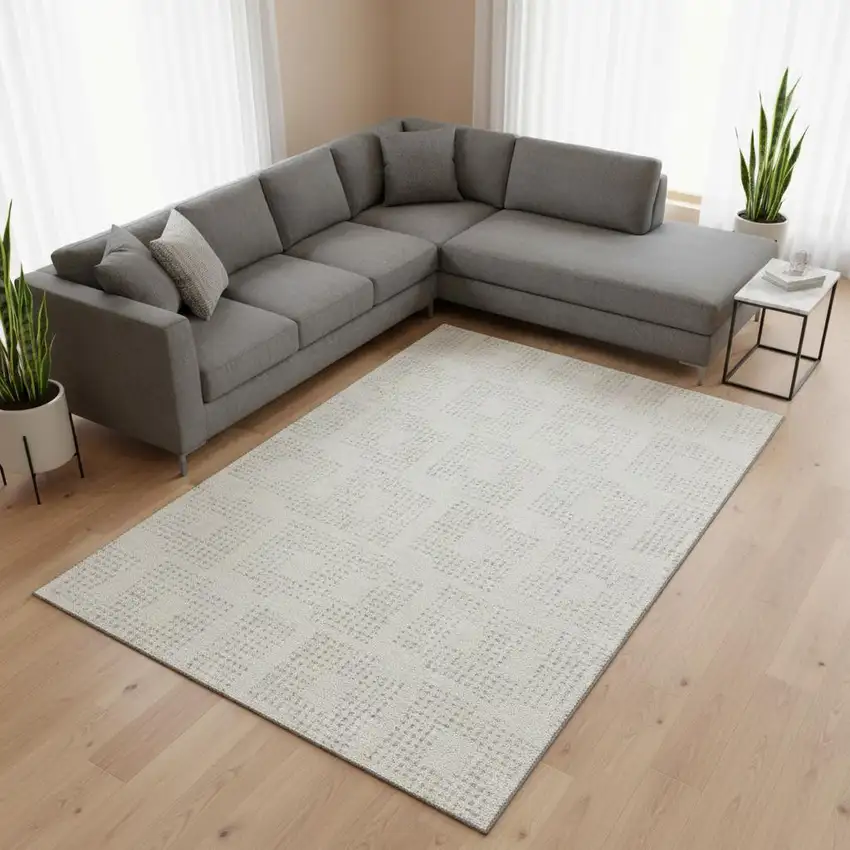 Ivory And Beige Geometric Washable Area Rug With UV Protection Photo 2