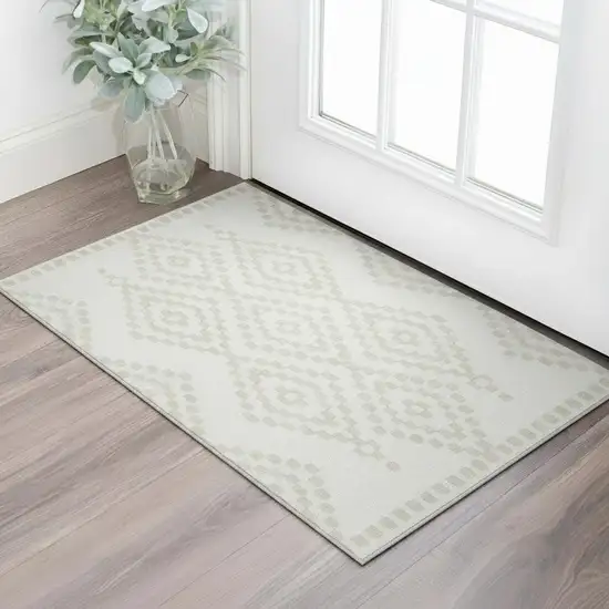 Ivory And Beige Geometric Washable Area Rug With UV Protection Photo 2