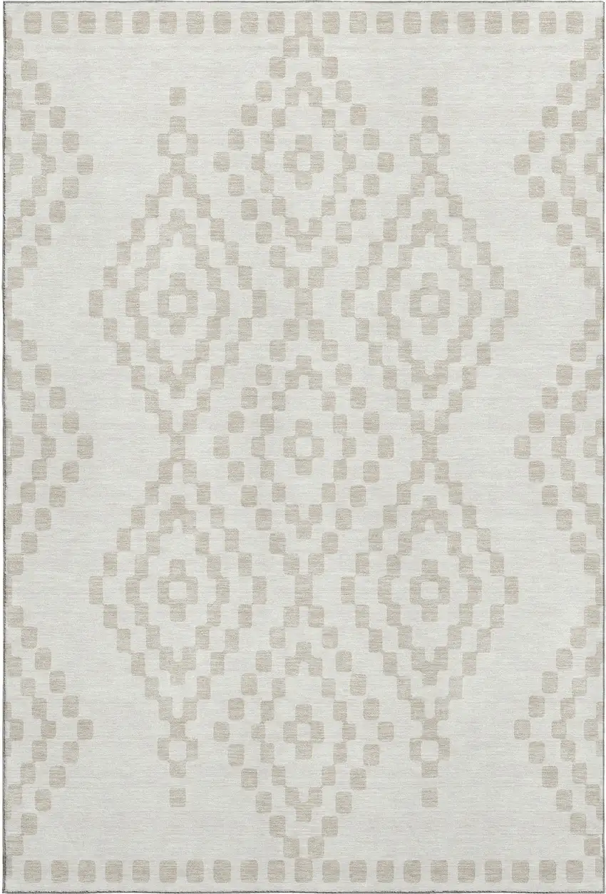 Ivory And Beige Geometric Washable Area Rug With UV Protection Photo 1