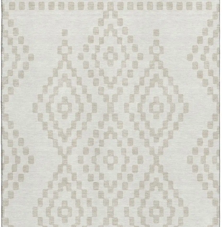 Ivory And Beige Geometric Washable Area Rug With UV Protection Photo 3
