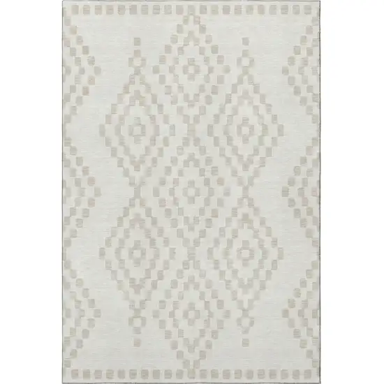 Ivory And Beige Geometric Washable Area Rug With UV Protection Photo 4