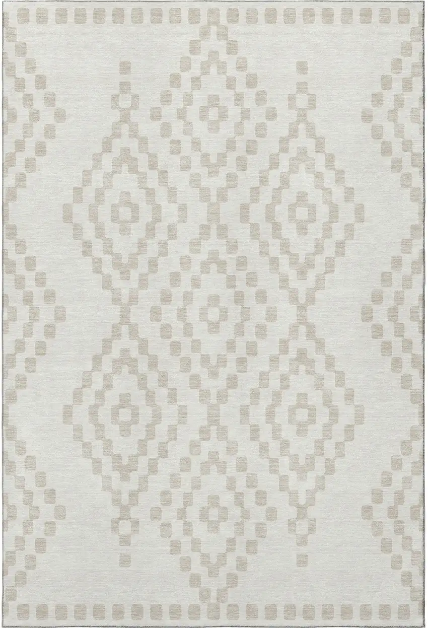Ivory And Beige Geometric Washable Area Rug With UV Protection Photo 4