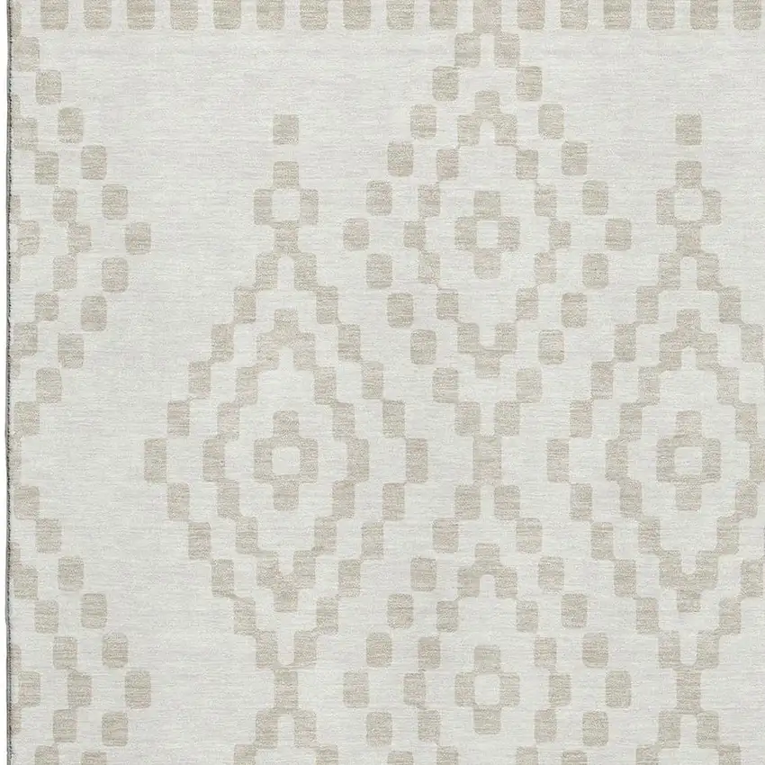 Ivory And Beige Geometric Washable Area Rug With UV Protection Photo 3