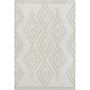 Photo of Ivory And Beige Geometric Washable Area Rug With UV Protection