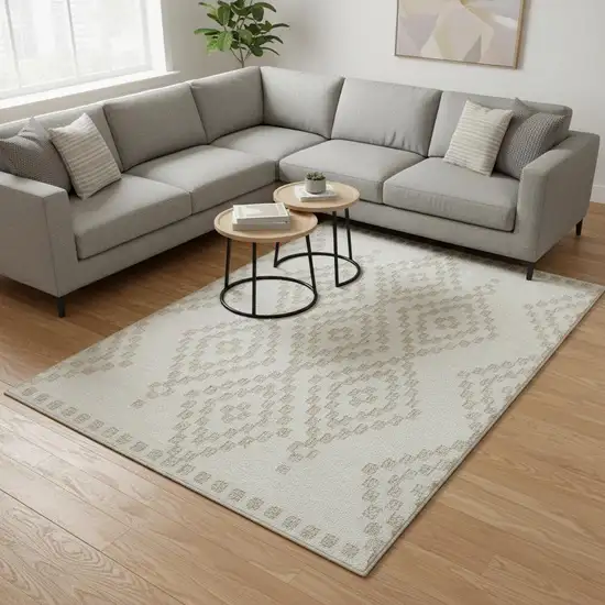 Ivory And Beige Geometric Washable Area Rug With UV Protection Photo 2