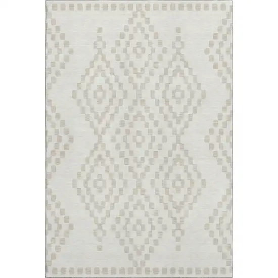 Ivory And Beige Geometric Washable Area Rug With UV Protection Photo 1