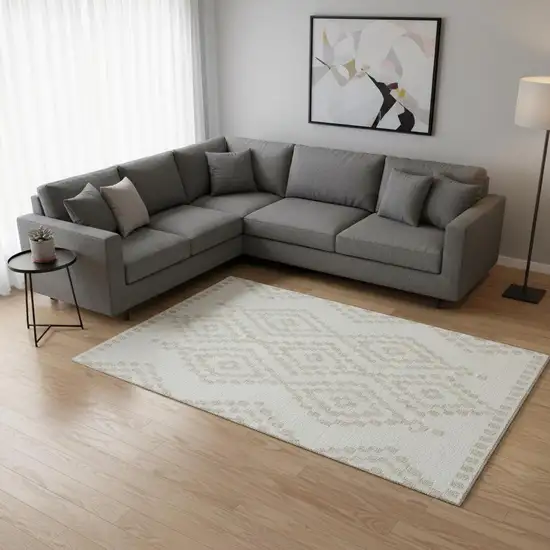 Ivory And Beige Geometric Washable Area Rug With UV Protection Photo 2