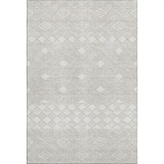 Ivory And Beige Geometric Washable Area Rug With UV Protection Photo 1
