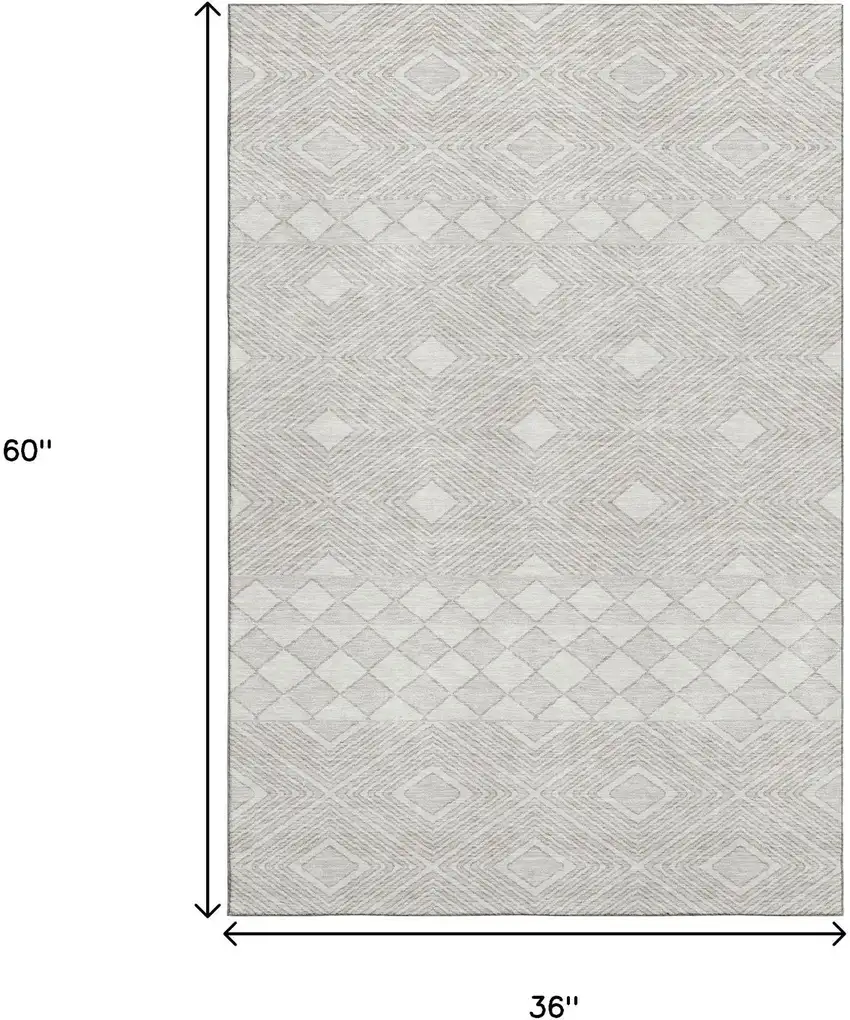 Ivory And Beige Geometric Washable Area Rug With UV Protection Photo 3