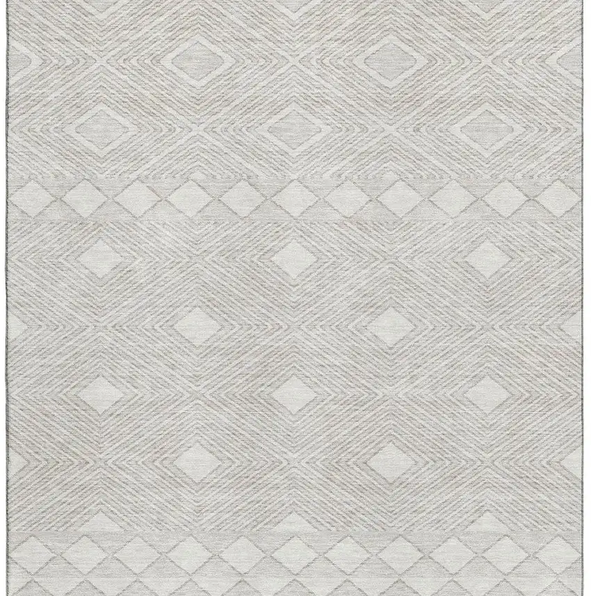 Ivory And Beige Geometric Washable Area Rug With UV Protection Photo 5