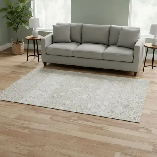 Ivory And Beige Geometric Washable Area Rug With UV Protection Photo 2