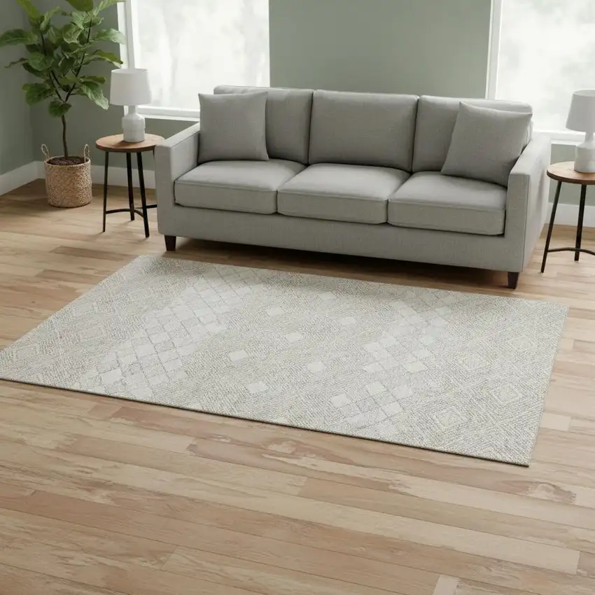 Ivory And Beige Geometric Washable Area Rug With UV Protection Photo 2