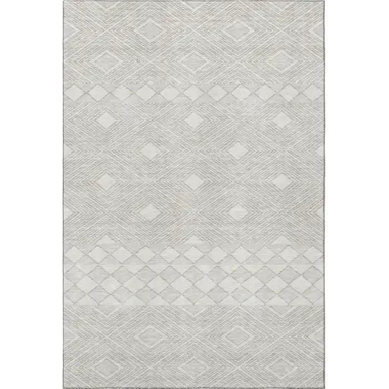 Ivory And Beige Geometric Washable Area Rug With UV Protection Photo 4