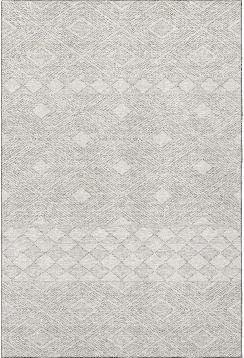 Ivory And Beige Geometric Washable Area Rug With UV Protection Photo 4