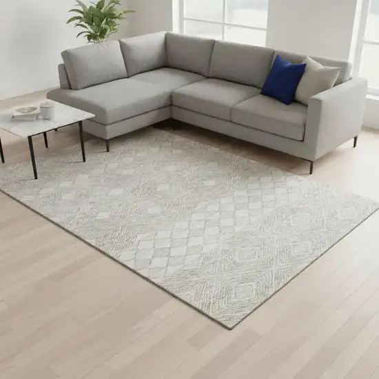 Ivory And Beige Geometric Washable Area Rug With UV Protection Photo 2