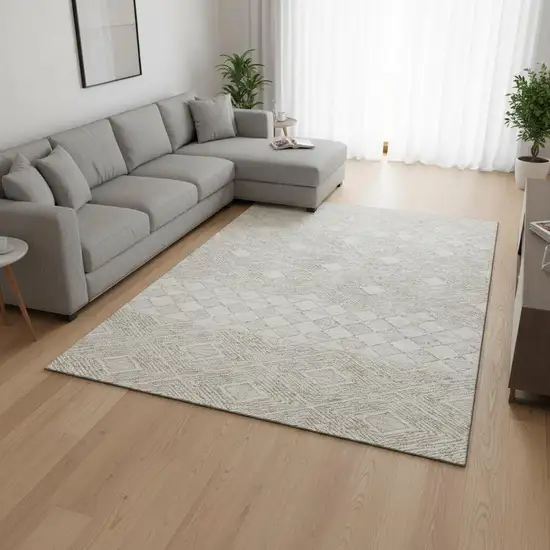 Ivory And Beige Geometric Washable Area Rug With UV Protection Photo 2