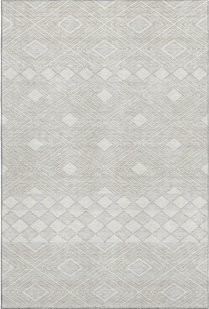Ivory And Beige Geometric Washable Area Rug With UV Protection Photo 1