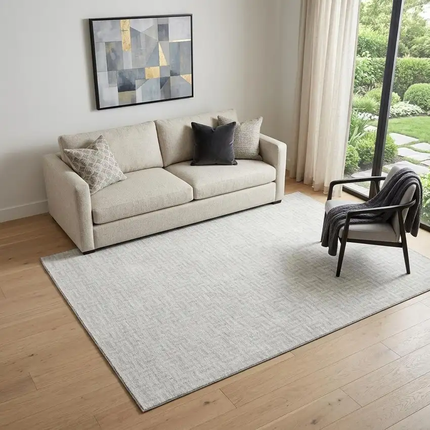 Ivory And Beige Geometric Washable Area Rug With UV Protection Photo 1