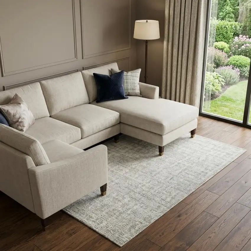 Ivory And Beige Geometric Washable Area Rug With UV Protection Photo 1