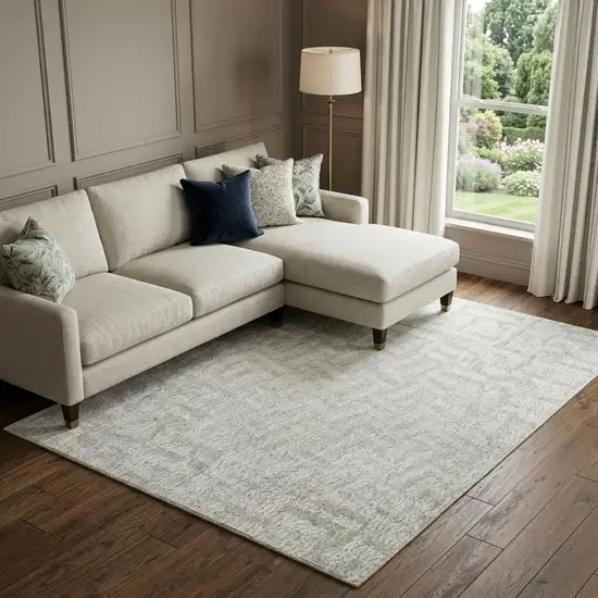 Ivory And Beige Geometric Washable Area Rug With UV Protection Photo 1