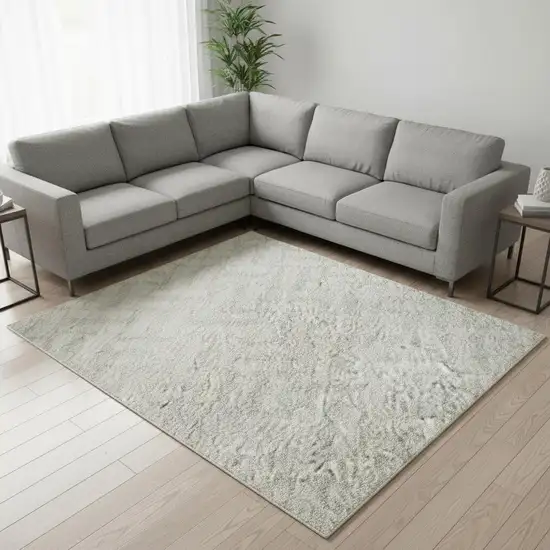 Ivory And Beige Geometric Washable Area Rug With UV Protection Photo 2