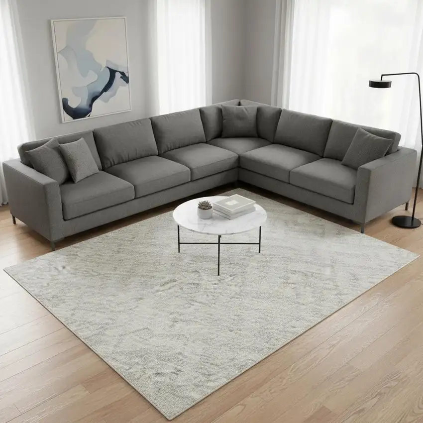 Ivory And Beige Geometric Washable Area Rug With UV Protection Photo 2