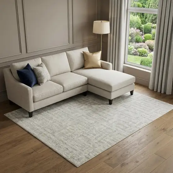 Ivory And Beige Geometric Washable Area Rug With UV Protection Photo 1