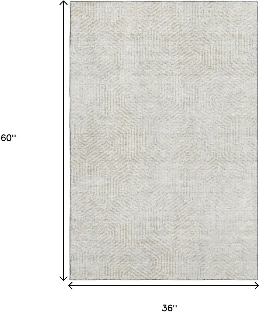 Ivory And Beige Geometric Washable Area Rug With UV Protection Photo 3