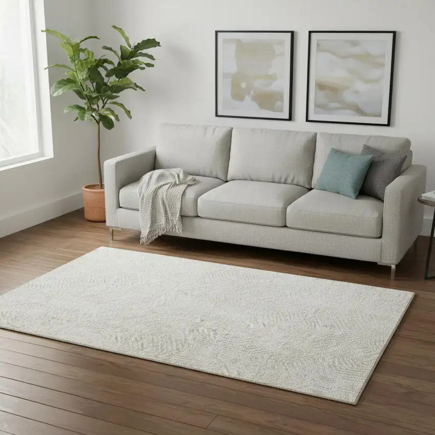 Ivory And Beige Geometric Washable Area Rug With UV Protection Photo 2