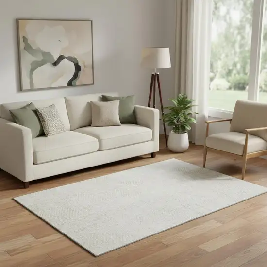 Ivory And Beige Geometric Washable Area Rug With UV Protection Photo 1