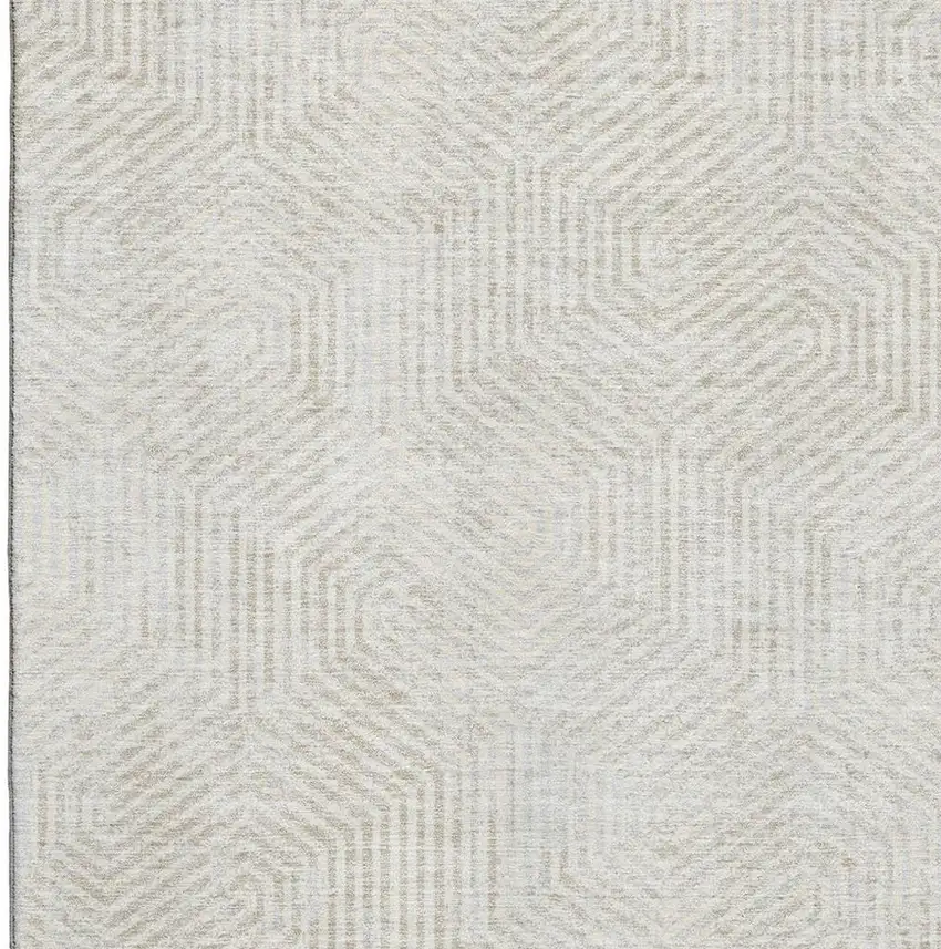 Ivory And Beige Geometric Washable Area Rug With UV Protection Photo 3