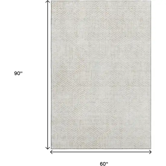 Ivory And Beige Geometric Washable Area Rug With UV Protection Photo 3
