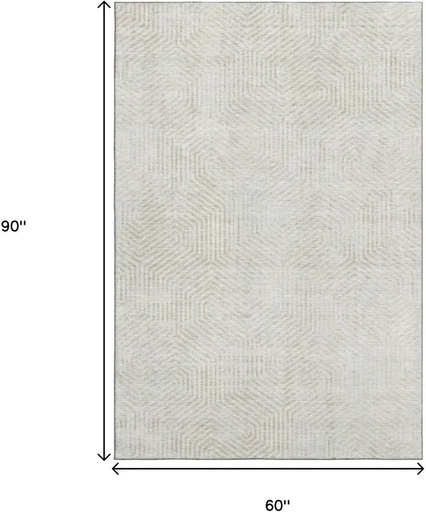 Ivory And Beige Geometric Washable Area Rug With UV Protection Photo 3